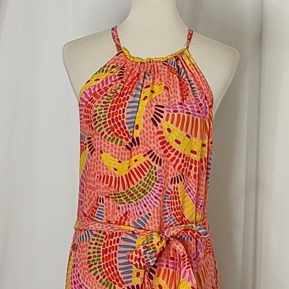 FARM Rio Maxi Dress XL Mixed Prints Floral Tiered Strappy Halter Pink - Picture 10 of 16